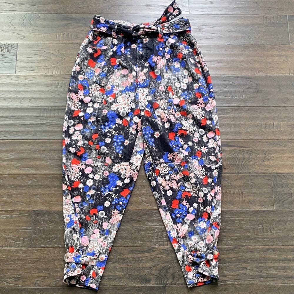MARIA CHER Corduroy Pant Womens Sz Large Floral Print